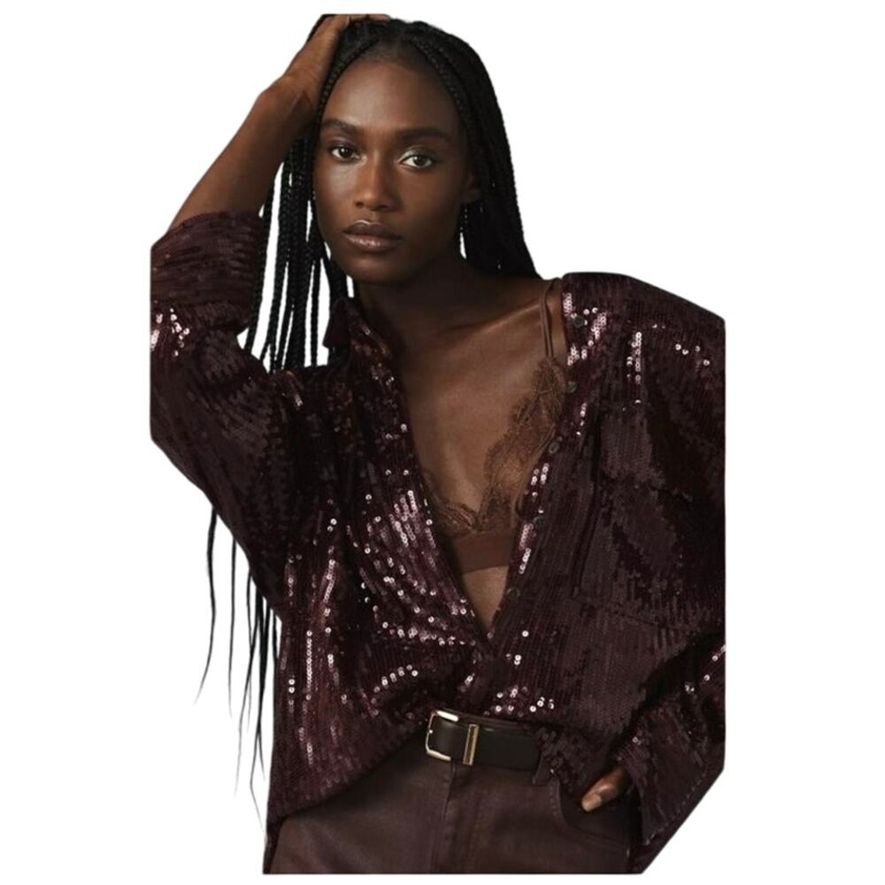 Pilcro Burgundy Sequin Button Down Shirt
